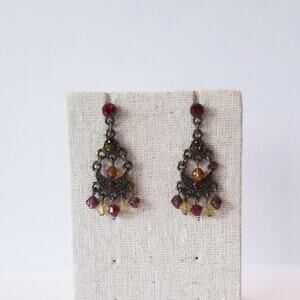 Vintage Earrings Dangle Rhinestone Bead Antiqued Revival Boho